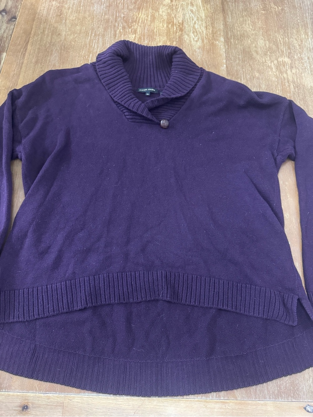 JEANNE PIERRE Deep Purple Shawl Collar Sweater